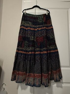 Lauren Boho Tiered Maxi Skirt | Hippie Patchwork Print | Medium Ralph Lauren